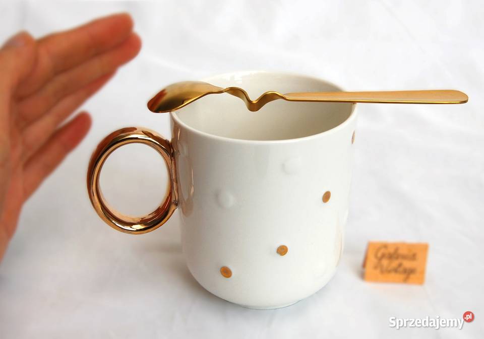 Florina kubek prezentowy z łyżeczką Dots Gold biały Lublin sprzedam