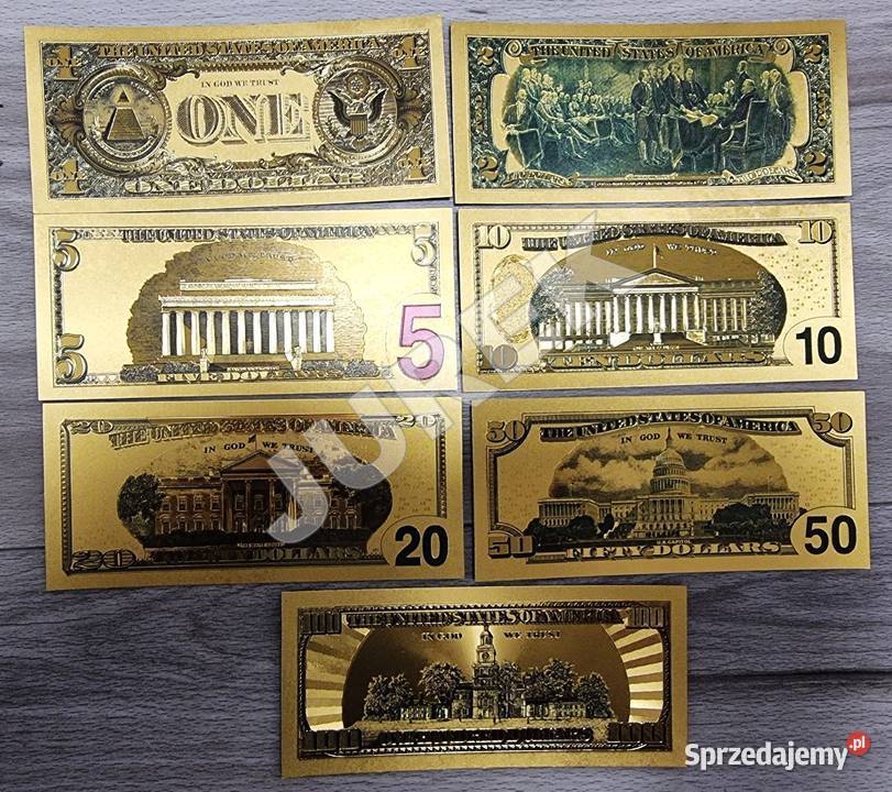 Komplet 7 x ZŁOTY Banknot Dolar Dollar Złoto Au Antyki, Sztuka, Kolekcje Makowiska