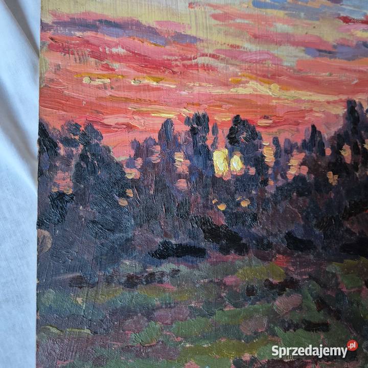 Stary obraz olejny na desce sygnowany małopolskie Brzesko