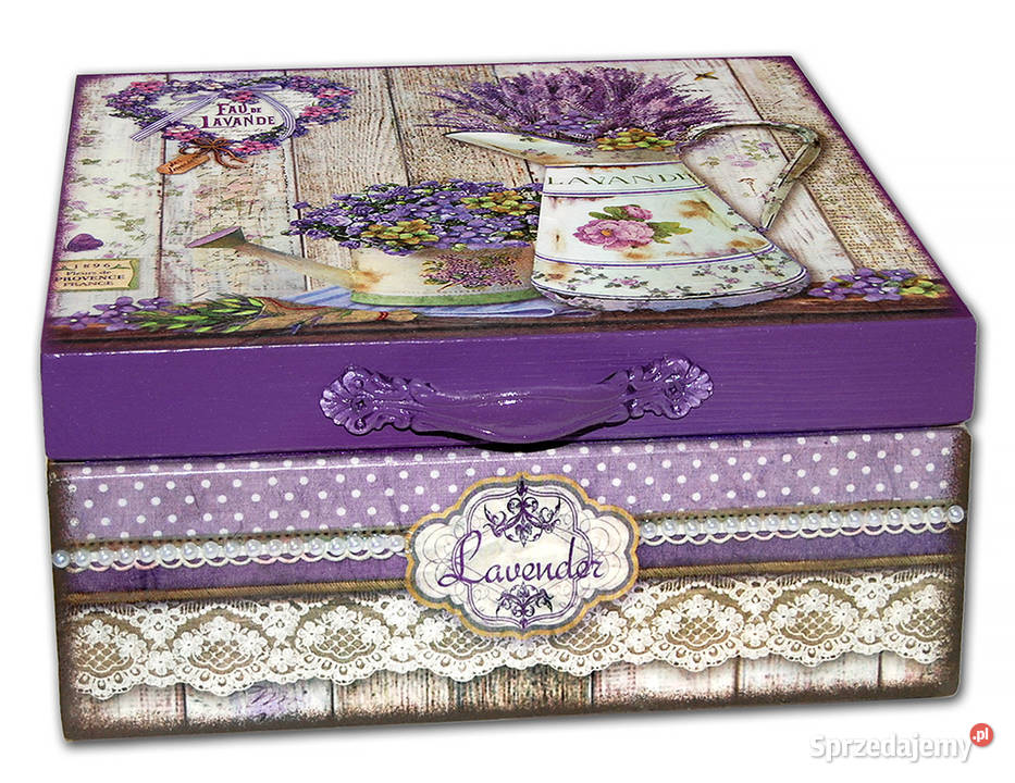 SZKATUŁKA pudełko drewniane LAWENDA shabby chic wielokolorowy