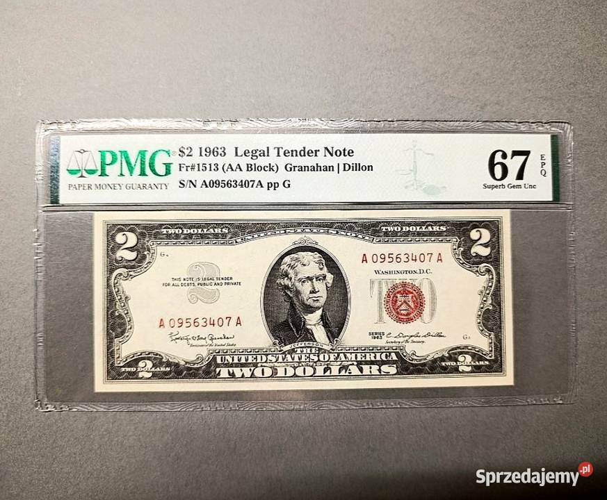 USA 2 Dolary 1963 r NOTA PMG 67 EPQ Numizmatyka Węgorzewo