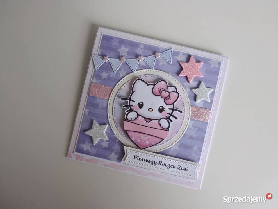 Kartka na urodziny roczek ręcznie robiona Hello