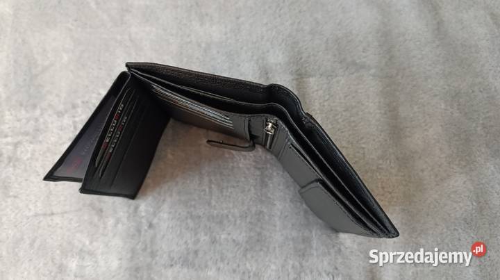 Nowy elegancki męski czarny skórzany portfel