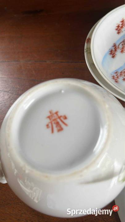 Spodek Japońska biała porcelana z gejszą i pomorskie Gdańsk