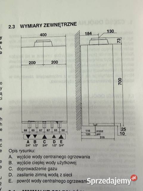 kocił gazowy dwufunkcyjny 24 kW Ariston Uno 24MI łódzkie Łódź