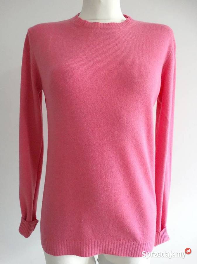 Sweter Kaszmirowy Kaszmir Wełna Różowy Crew Neck Łomża