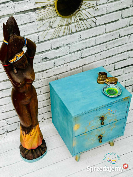 Turkusowa szafka z mandalą orientalna ciekawe 40cm Nocne Dom i Ogród Jelcz-Laskowice