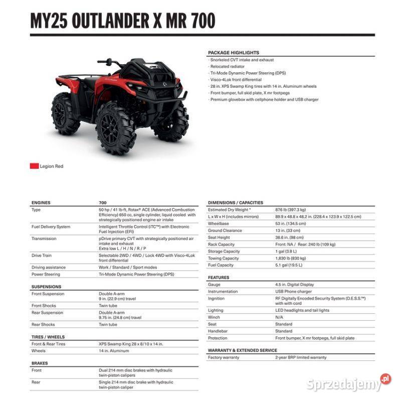 QUAD CanAm Outlander X MR 700 Legion Red 2025 Nowy Sącz