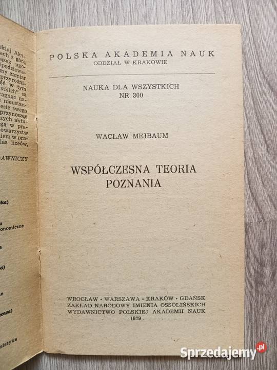 Współczesna teoria poznania Wacław Mejbaum Kraków