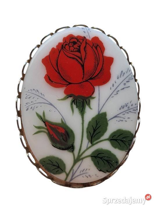 VINTAGE BROSZKA PORCELANOWA KWIAT RÓŻA śląskie