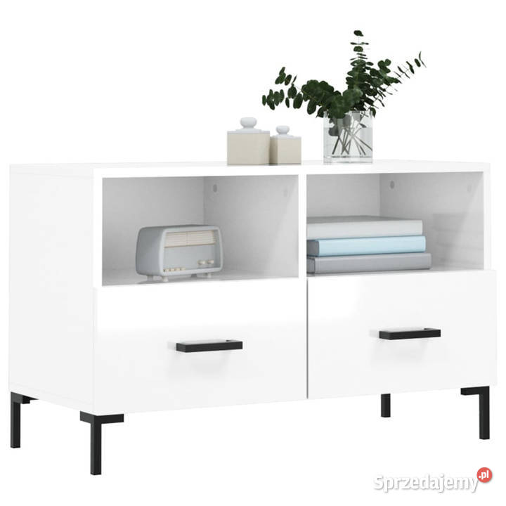 Szafka pod TV biała wysoki połysk 80x36x50
