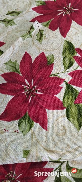 Obrus w gwiazdy betlejemskie z USA na ławę Wrocław