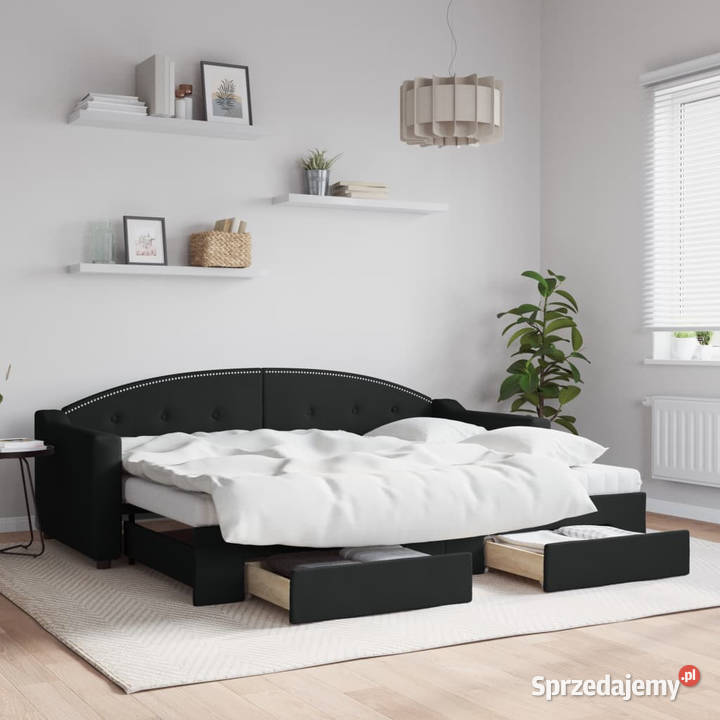 Sofa rozsuwana z szufladami czarna tkanina