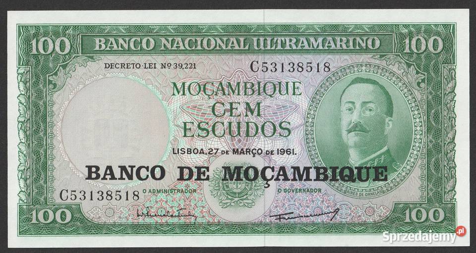 MOZAMBIK 100 ESCUDOS 1961 STAN BANKOWY UNC łódzkie