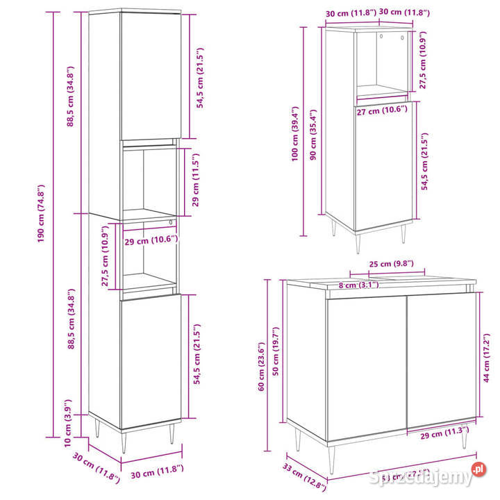 3cz zestaw mebli łazienkowych kolor dąb sonoma Warszawa