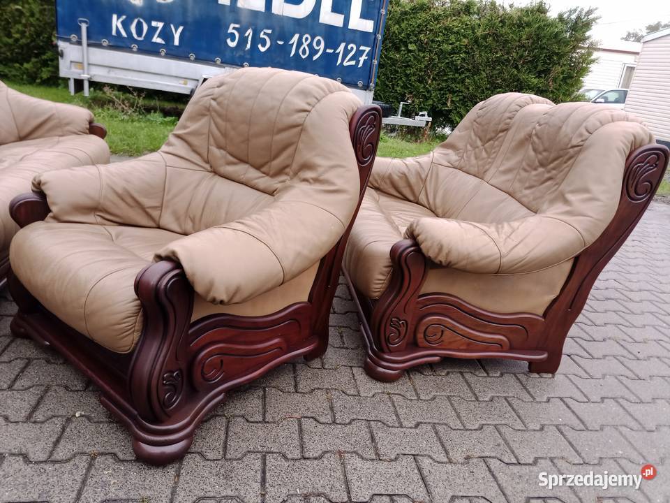 Komplet Wypoczynkowy BROWN 321 i Ława Dąb skóra śląskie Kozy