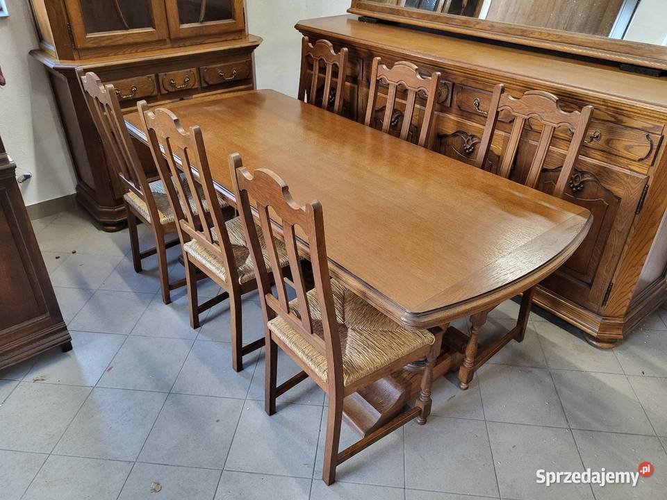 Ładny zestaw dębowy stół z 6 krzesłami piękne Kleczew