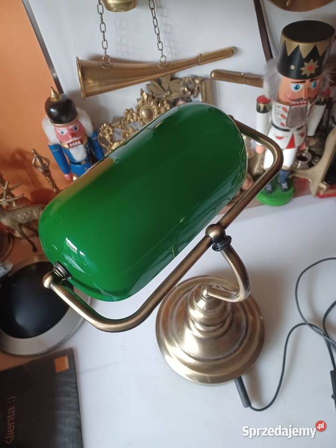 Bankierka lampa stołowa mosiądz szkło wielkopolskie Poznań
