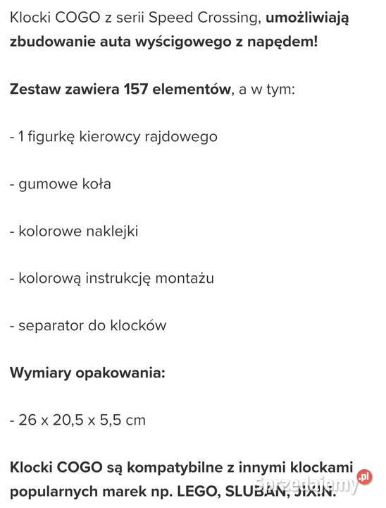 Auto Cogo klocki 3430 Auto Sportowe Formuła 1 kolorowy Łódź sprzedam