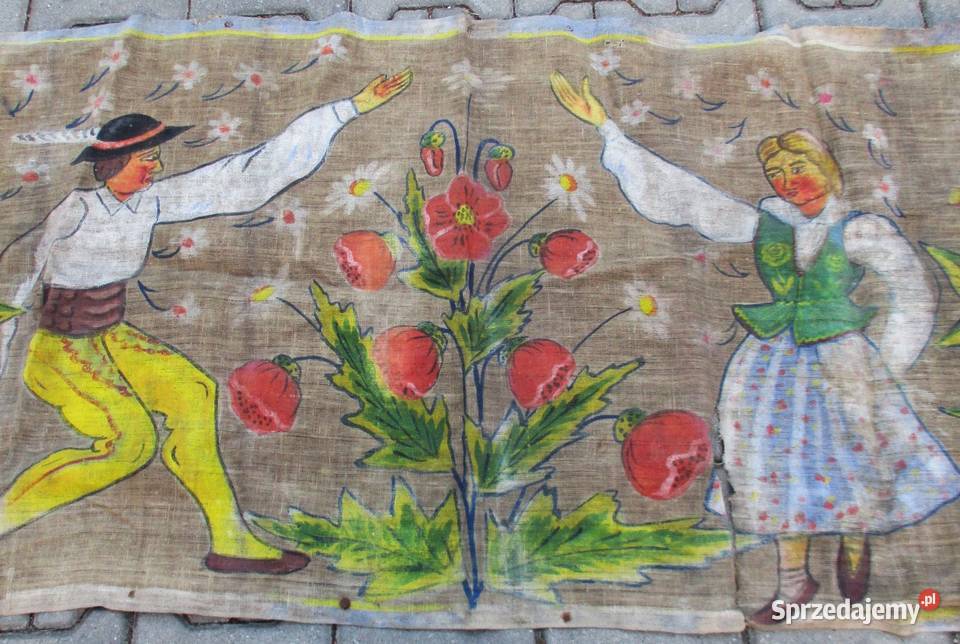 Stara Makata Tapiseria na Lnianym Szarym Płótnie Nieporęt