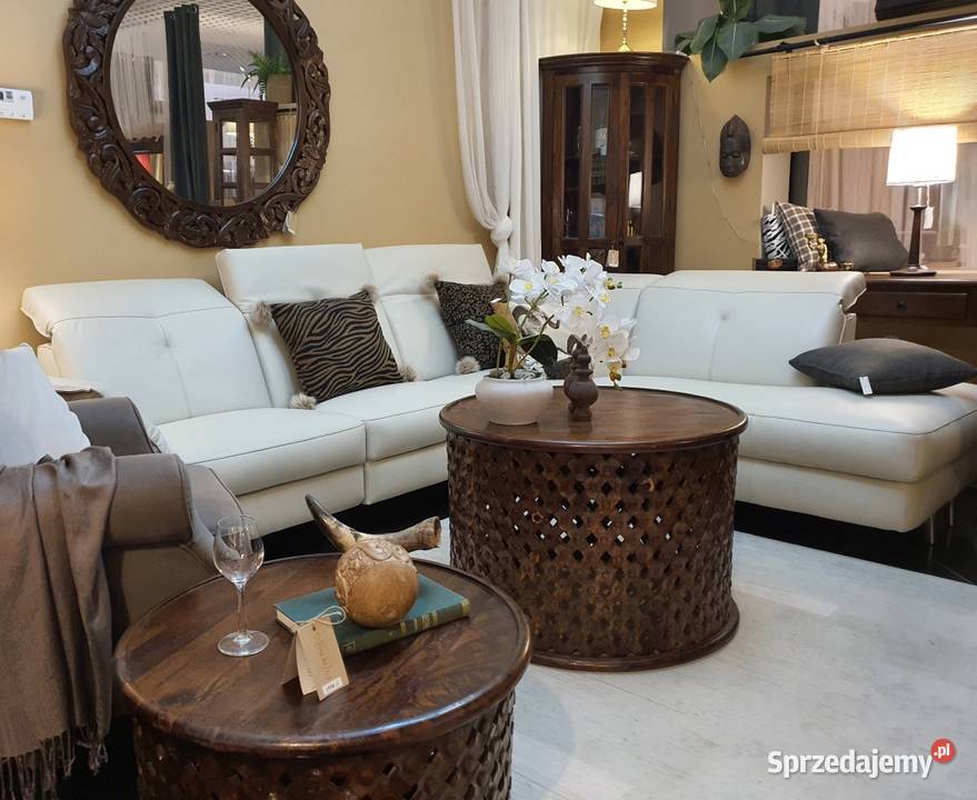 Ażurowy brązowy drewniany okrągły stolik kawowy 80cm Lublin sprzedam