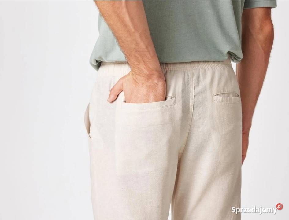 LIVERGY spodnie męskie z lnem i bawełną beżowe Ełk