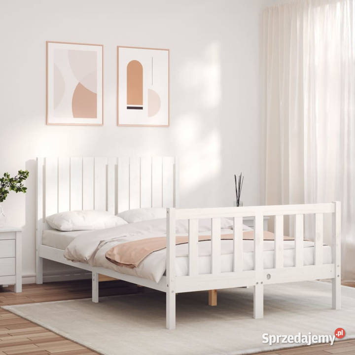 Rama łóżka z wezgłowiem biała lite drewno 125cm Warszawa