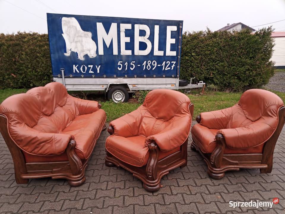 Komplet Wypoczynkowy KLER 3 1 1 i Ława Dąb skóra Kozy