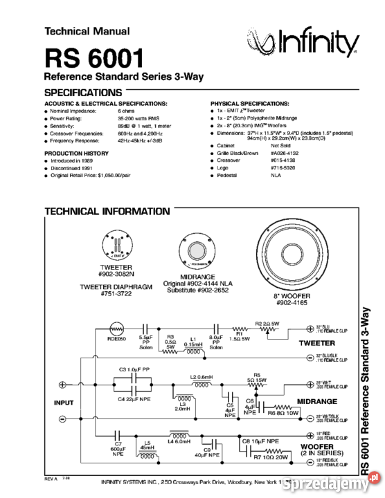 Kolumny INFINITY RS 6001 Classics Głośniki 100 Chorzów