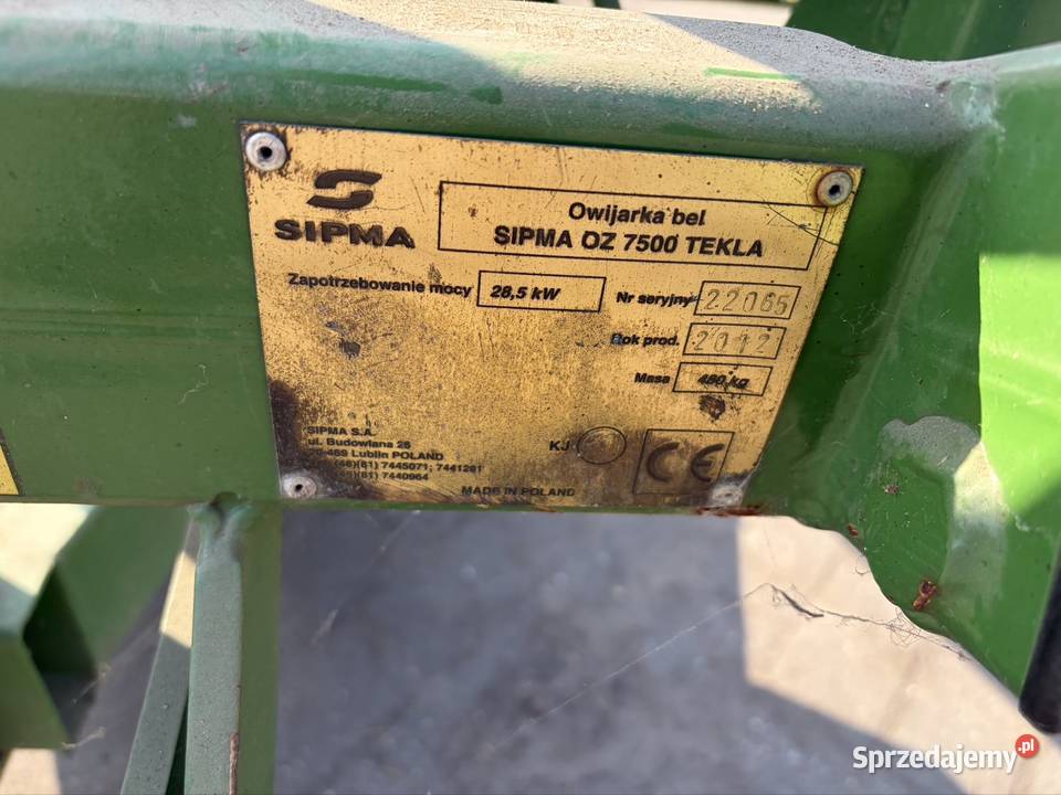 Owijarka do bel Sipma OZ 7500 TEKLA nieuszkodzony Prasy i owijarki Myszyniec