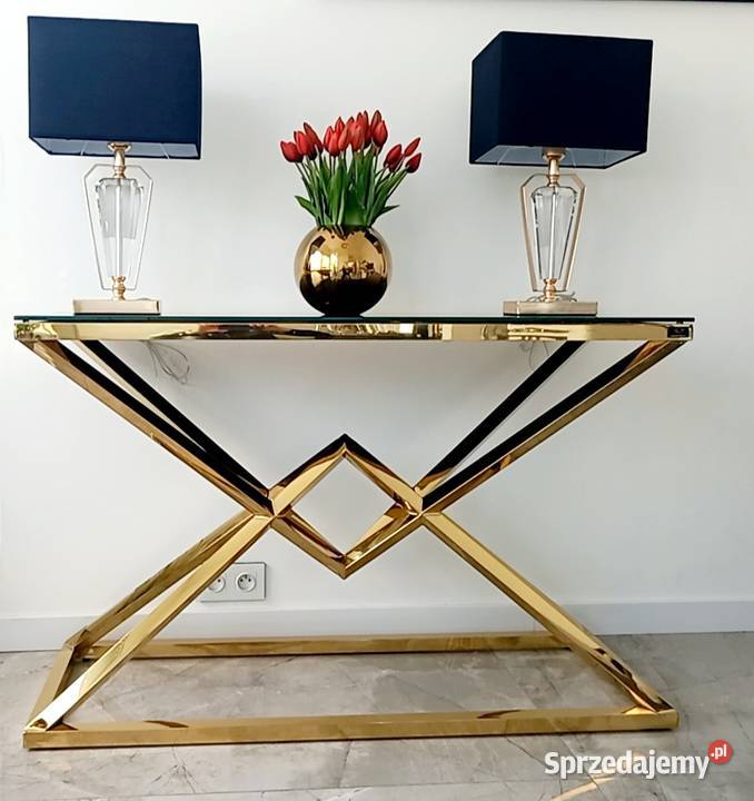 Nowoczesna konsola czarna szyba złota Glamour Nowy Sącz