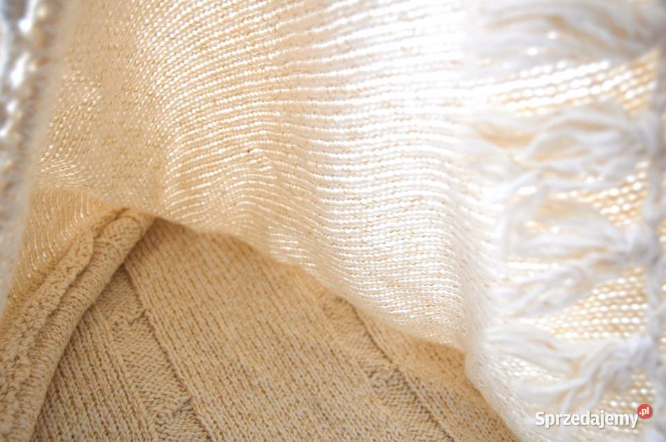 Poncho ponczo damskie kremowobiałe Portugalia brązowy/beżowy