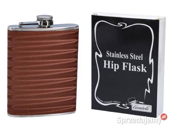 Piersiówka Brązowa Mieniąca Obszyta Skórą Ostrowy nad Okszą