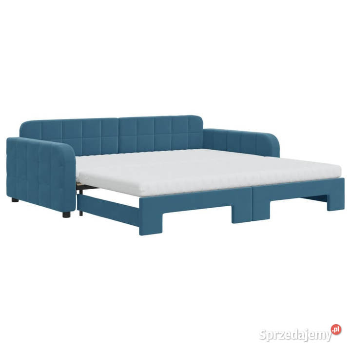 Sofa rozsuwana z materacami niebieska aksamit Łóżka Warszawa sprzedam