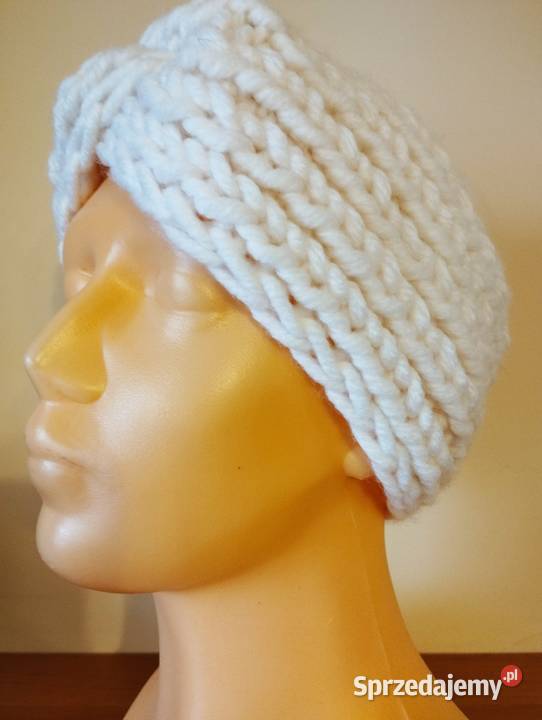 Biała opaska turban wełna 20 handmade Nakrycia głowy