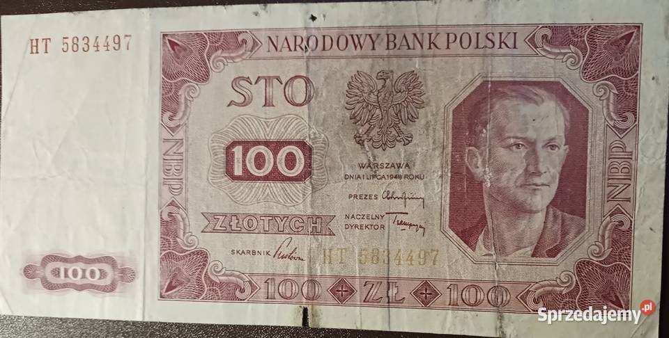 100 złotych Robotnik 1VII1948 rseria HTw ramce Konin sprzedam