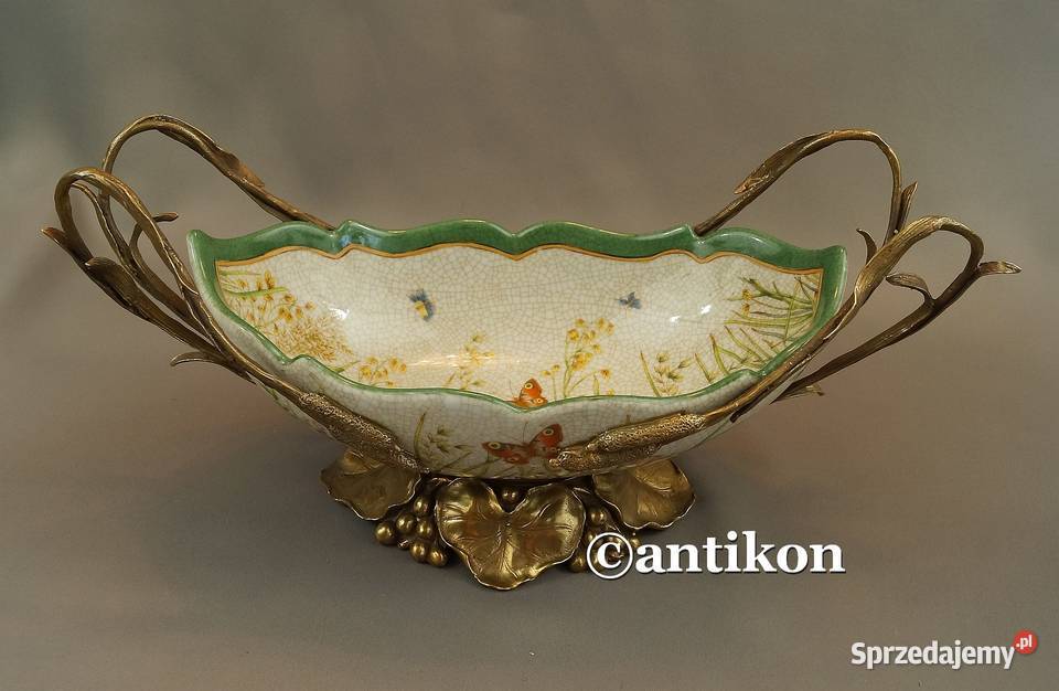 Patera secesyjna porcelana zakuta w brąz Gdańsk