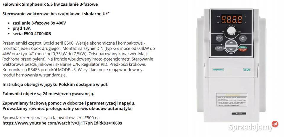 Falownik Simphoenix 1x230V 22kW 10A E5002S0022B
