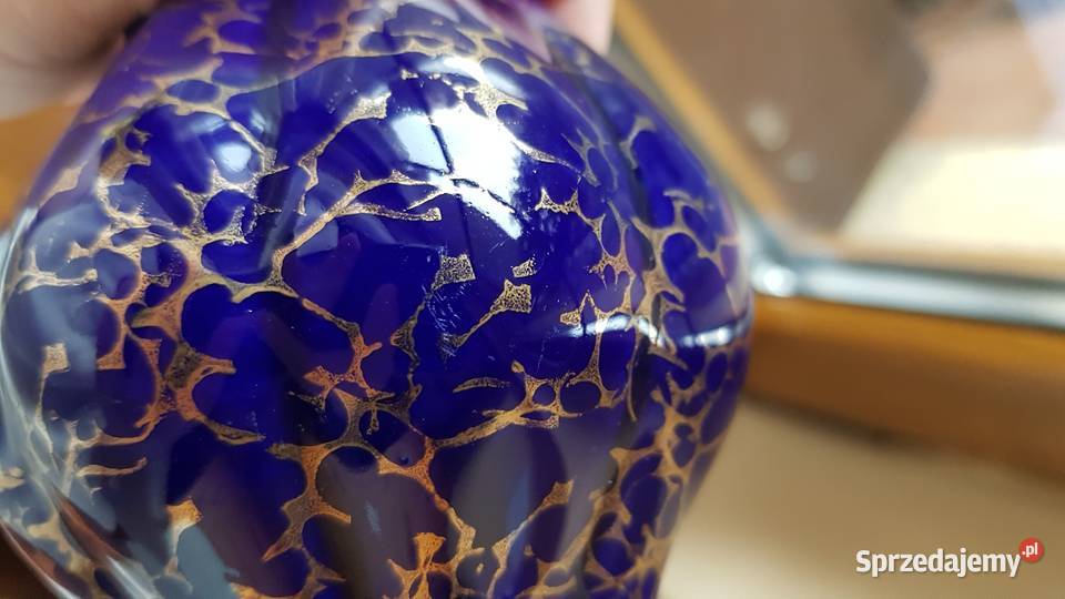 Kobaltowo złoty porcelitowy wazon wazonik Dąbrowa Górnicza