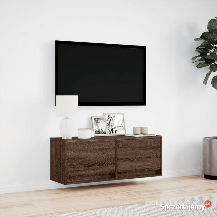 Ścienna szafka TV z LED brązowy dąb 100x31x35 RTV mazowieckie Warszawa