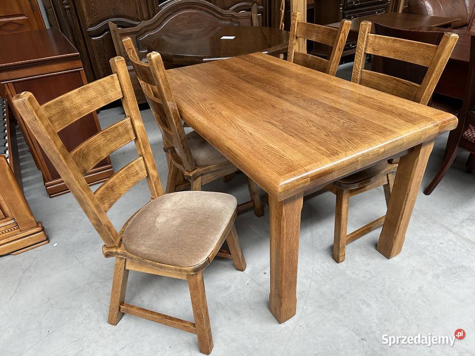 Masywny dębowy komplet stół blat 6 cm+ 4 krzesła