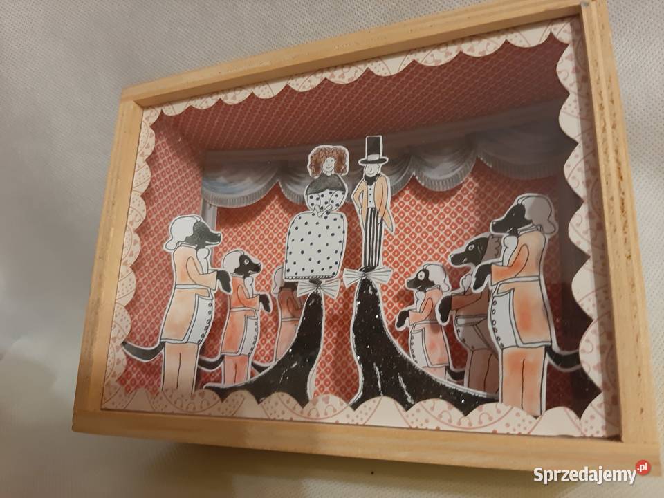 Śliczny drewniany obraz z motywem teatrzyku 3D Inowrocław sprzedam