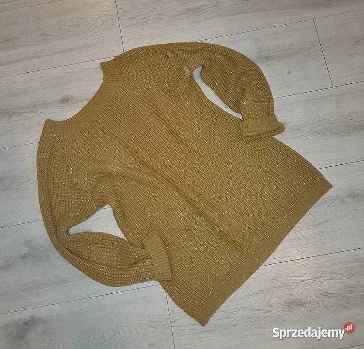Sweter damski musztardowy srebrna nitka 38M Łódź