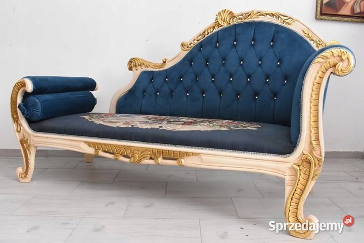 Niebieska Pałacowa Sofa Kanapa Leżanka Szezlong Kraków