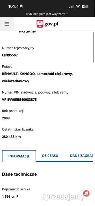 Renault Kangoo 16 benzyna LPG 2009r benzyna+LPG kujawsko-pomorskie Inowrocław