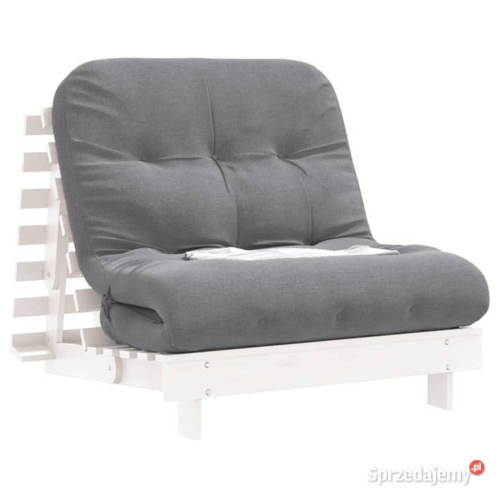 Sofa rozkładana futon z materacem biała