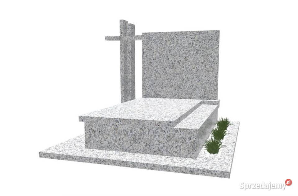 Nagrobek Granitowy Podwójny Szary z Krzyżem i Mieleszynek