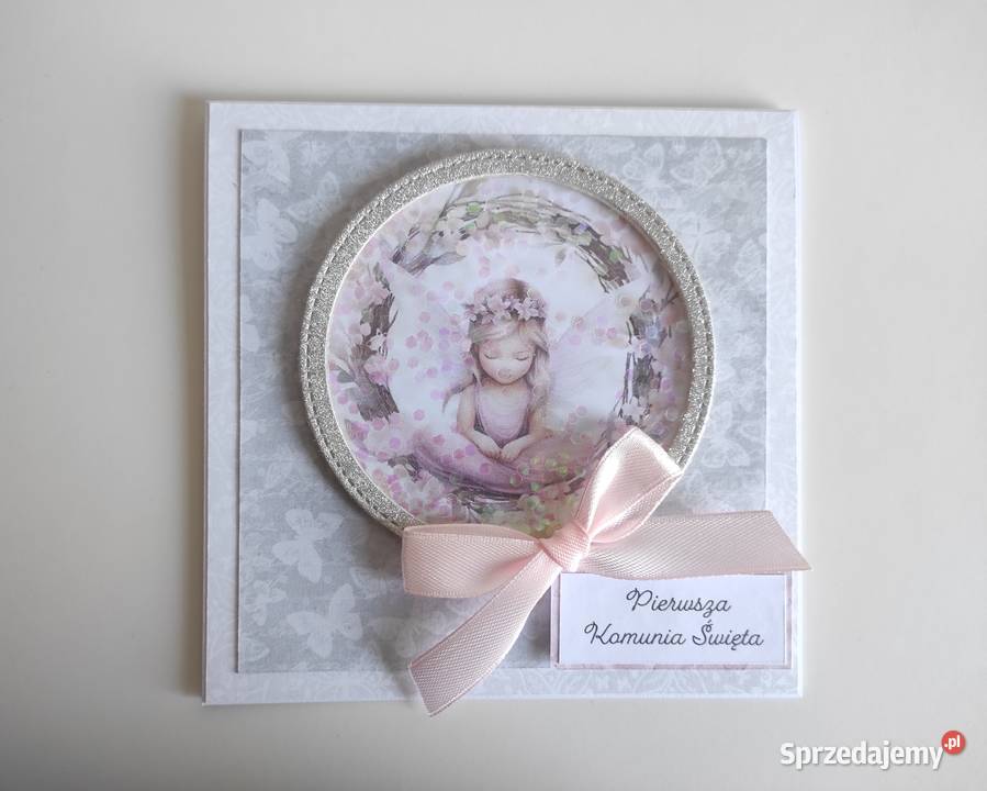 Kartka ręcznie robiona na Komunię Świętą Rękodzieło łódzkie