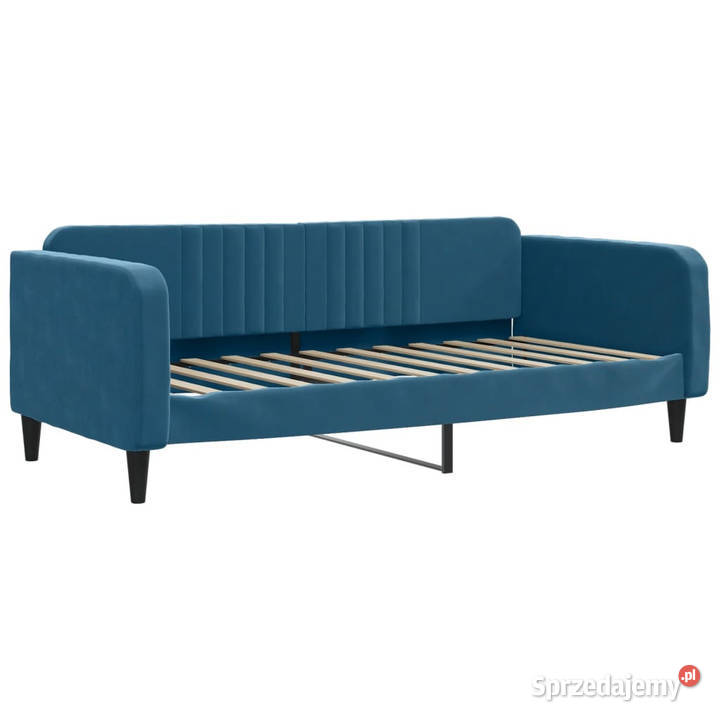 Sofa z funkcją spania niebieska obita aksamitem 75cm mazowieckie Warszawa