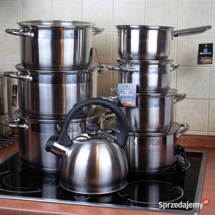 299 Zestaw dużych garnków nierdzewnych z Wyposażenie wnętrz sprzedam